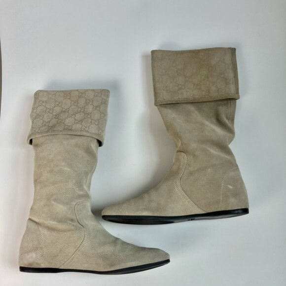 Gucci Suede Monogram Foldover Boots - Picture 1 of 11